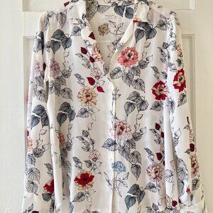 100% Silk Equipment Femme Long Sleeve Floral Blouse Button Down Shirt. Medium.